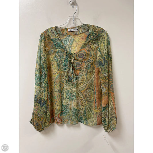 Top Long Sleeve By Zara In Green & Yellow, Size: L
