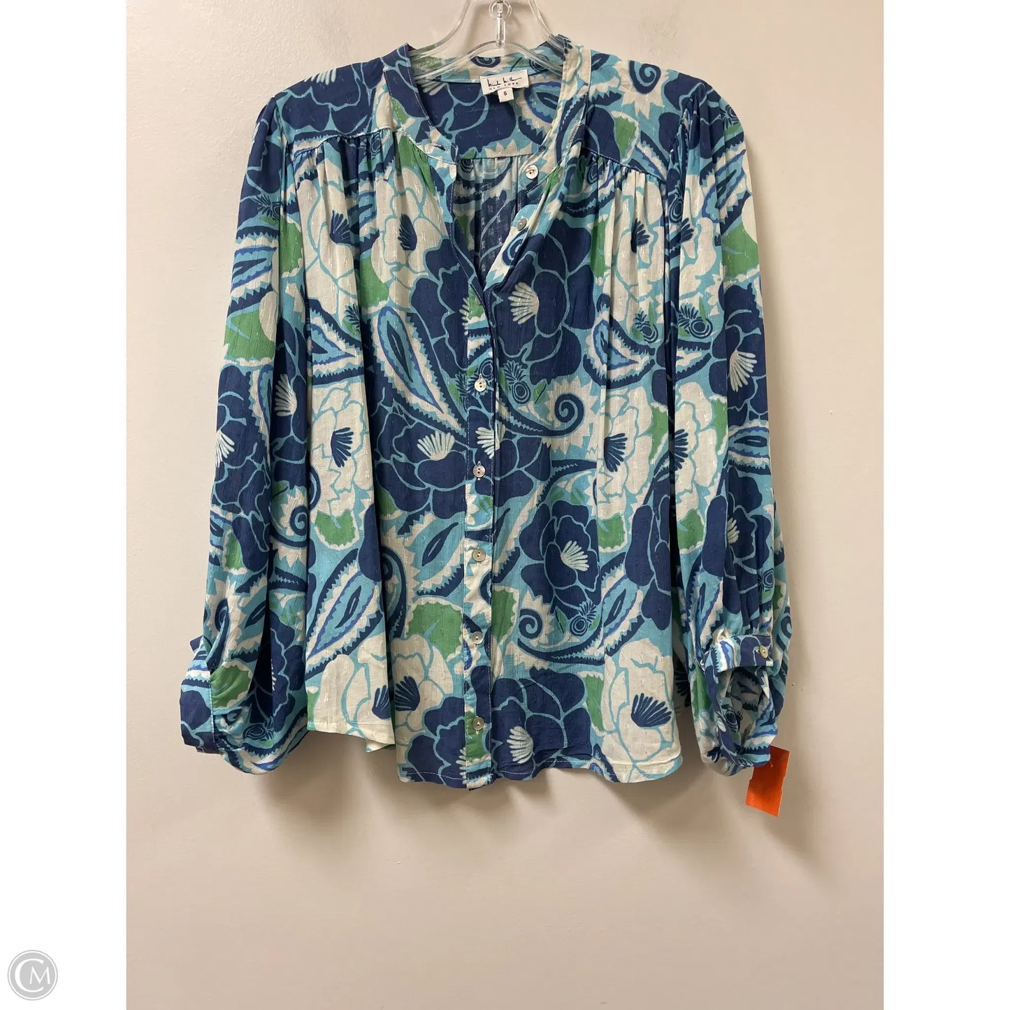 Top Long Sleeve By Nicole By Nicole Miller In Blue & Green, Size: S
