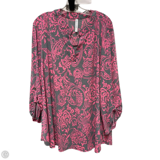 Top Long Sleeve By Clothes Mentor In Grey & Pink, Size: 3x