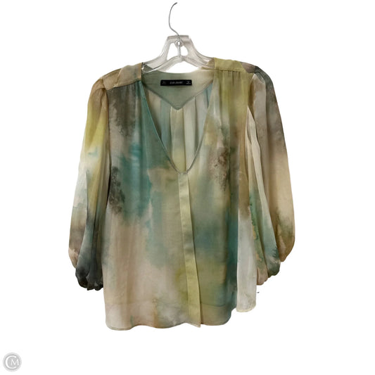 Top Long Sleeve By Zara In Green & Yellow, Size: S