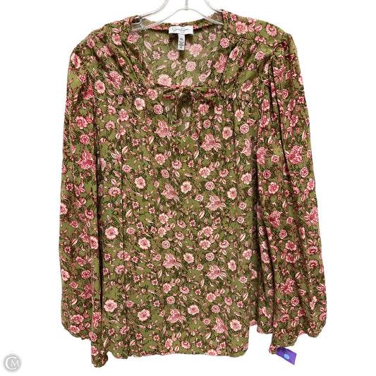 Top Long Sleeve By Jessica Simpson In Green & Pink, Size: Xl