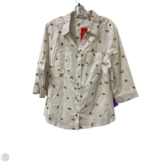 Blouse Long Sleeve By Clothes Mentor In White & Yellow, Size: Xl