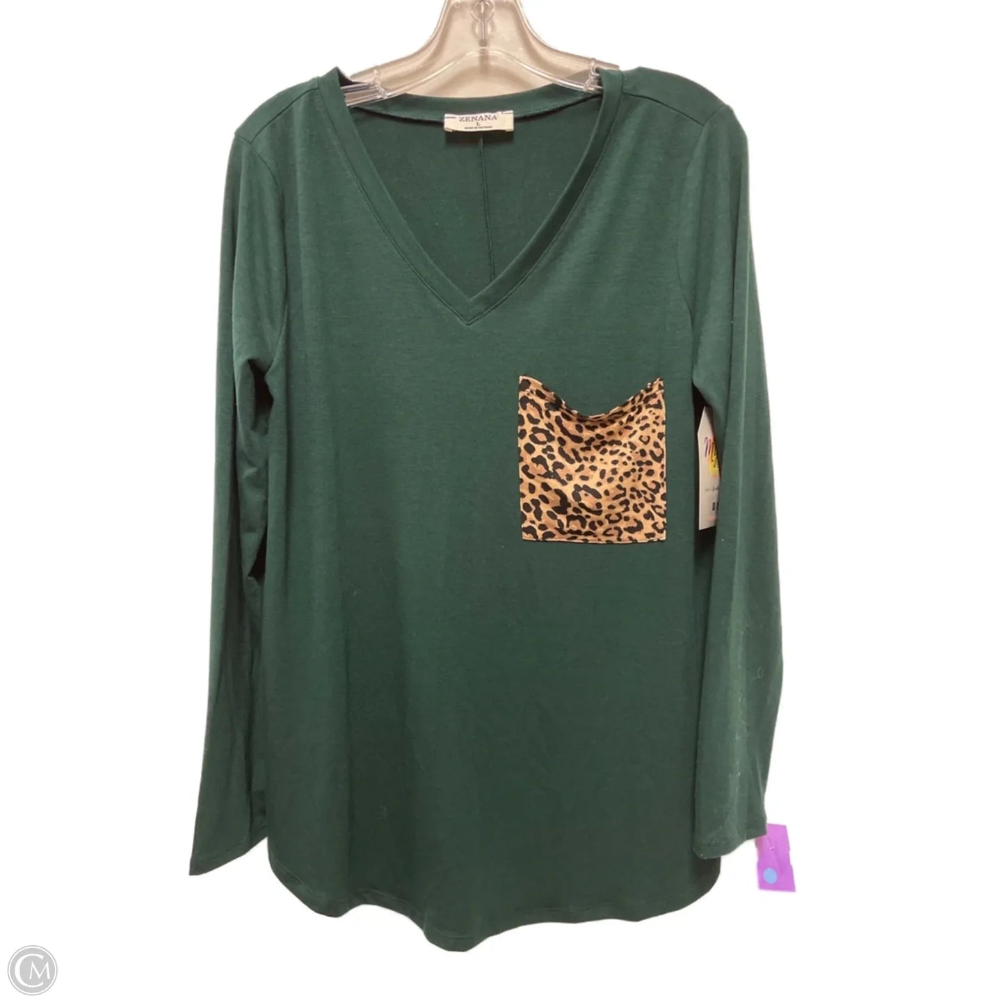 Top Long Sleeve By Zenana Outfitters In Green, Size: L