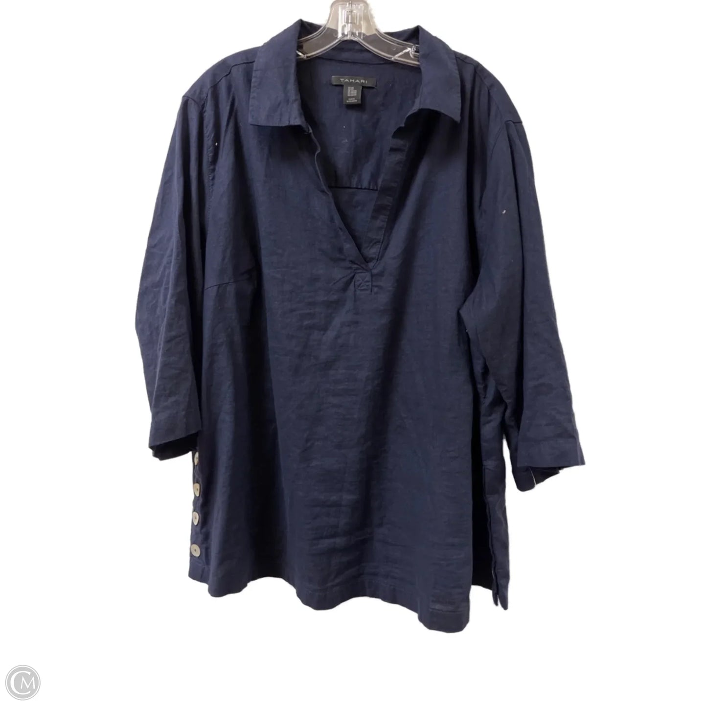 Top Long Sleeve By Tahari By Arthur Levine In Navy, Size: 2x