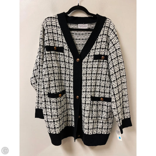 Sweater Cardigan By First Love In Black & White, Size: 2x