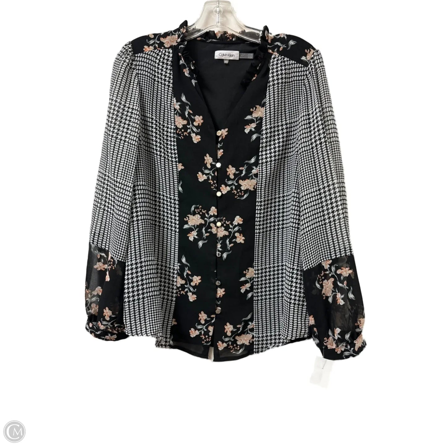 Top Long Sleeve By Calvin Klein In Black & White, Size: S