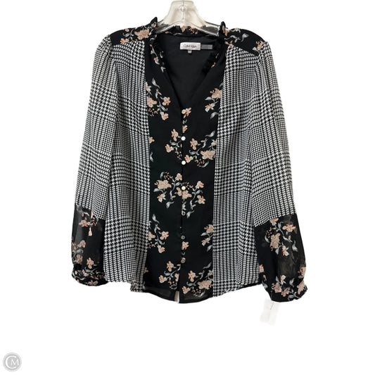 Top Long Sleeve By Calvin Klein In Black & White, Size: S