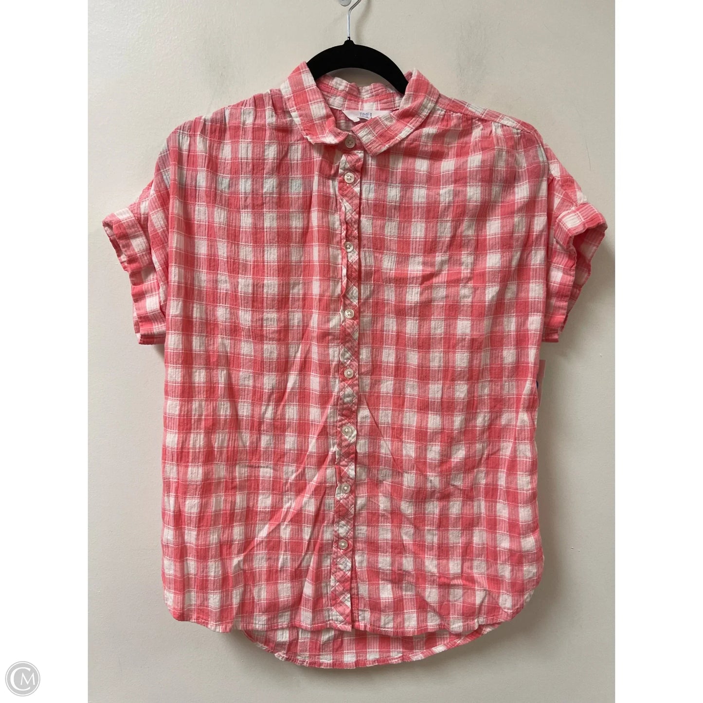 Blouse Short Sleeve By Time And Tru In Pink & White, Size: S