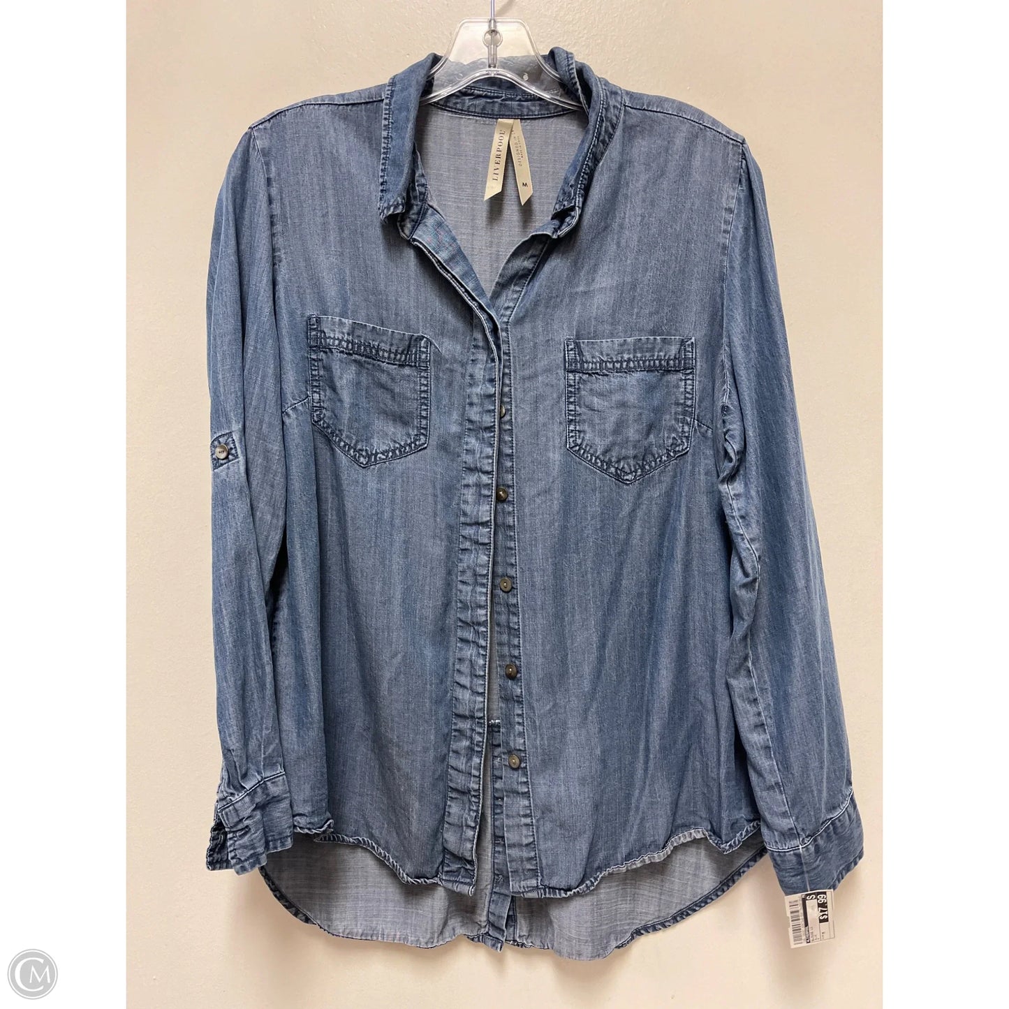Blouse Long Sleeve By Liverpool In Blue, Size: M