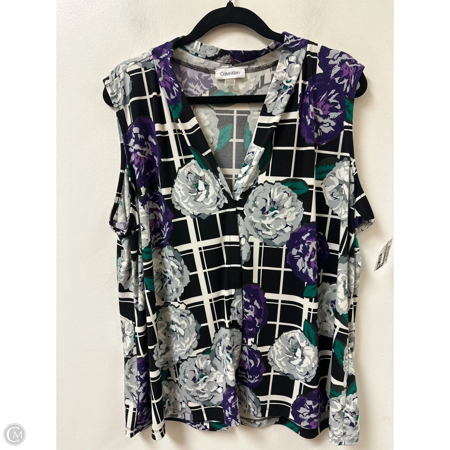 Top Sleeveless By Calvin Klein In Black & Purple, Size: 2x