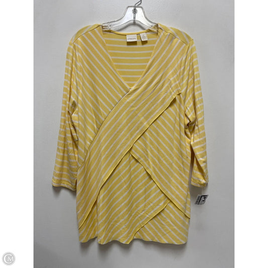 Top Long Sleeve By Chicos In White & Yellow, Size: L