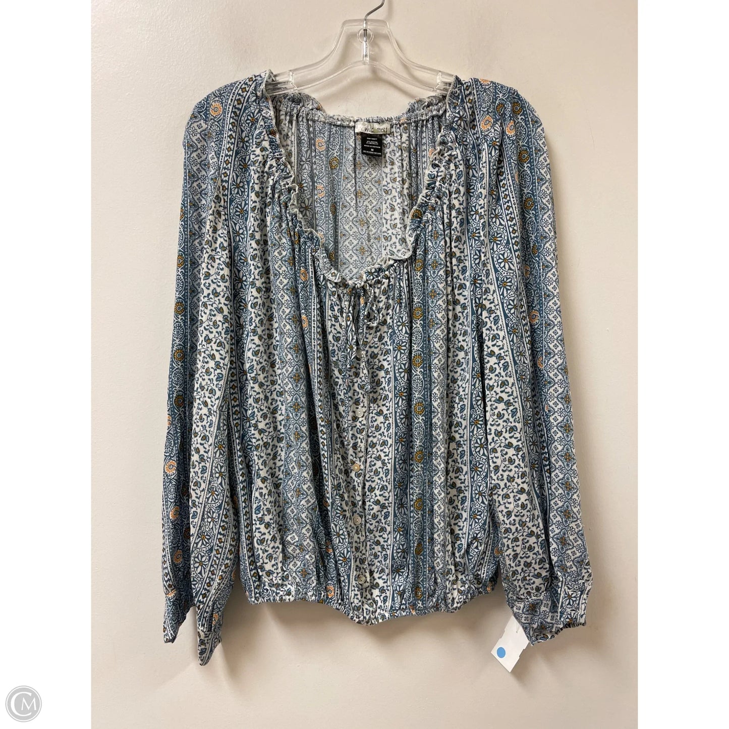 Top Long Sleeve By Clothes Mentor In Blue & White, Size: M