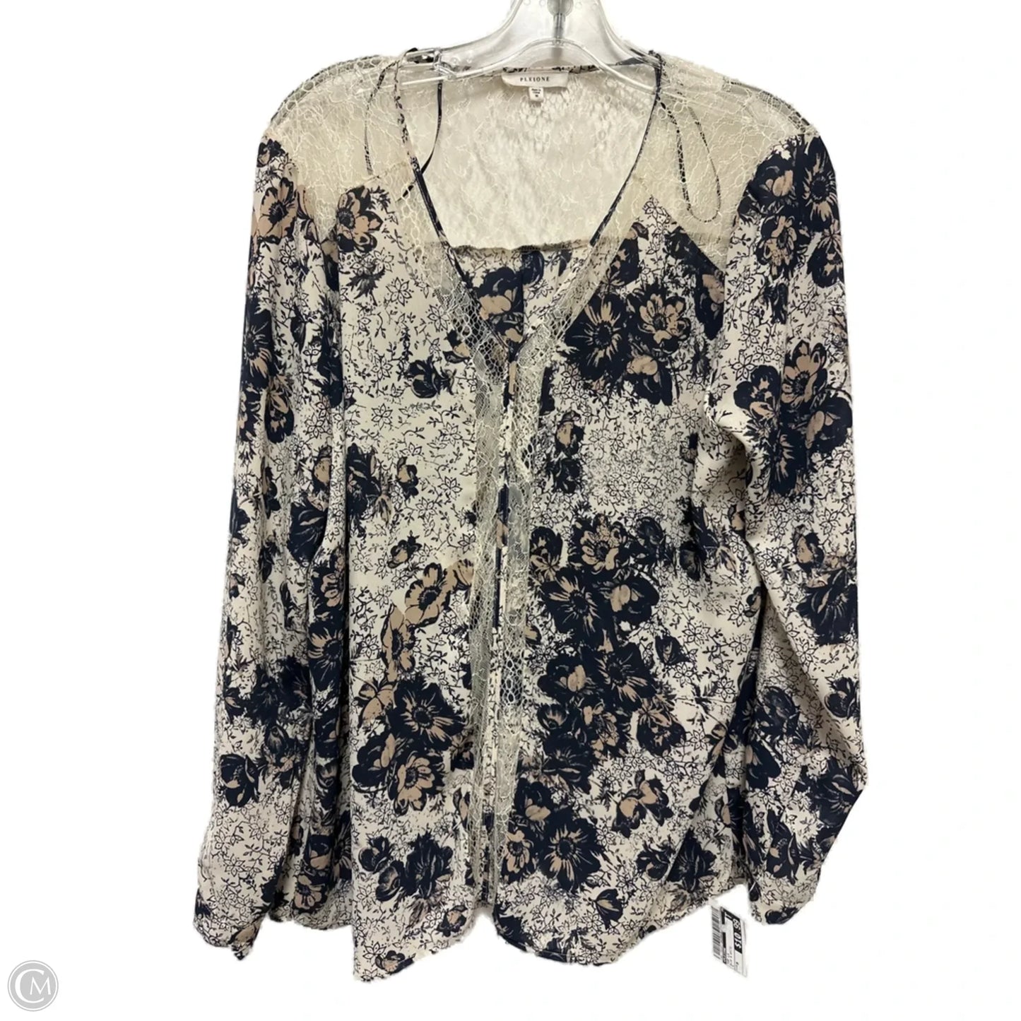 Top Long Sleeve By Pleione In Blue & White, Size: M