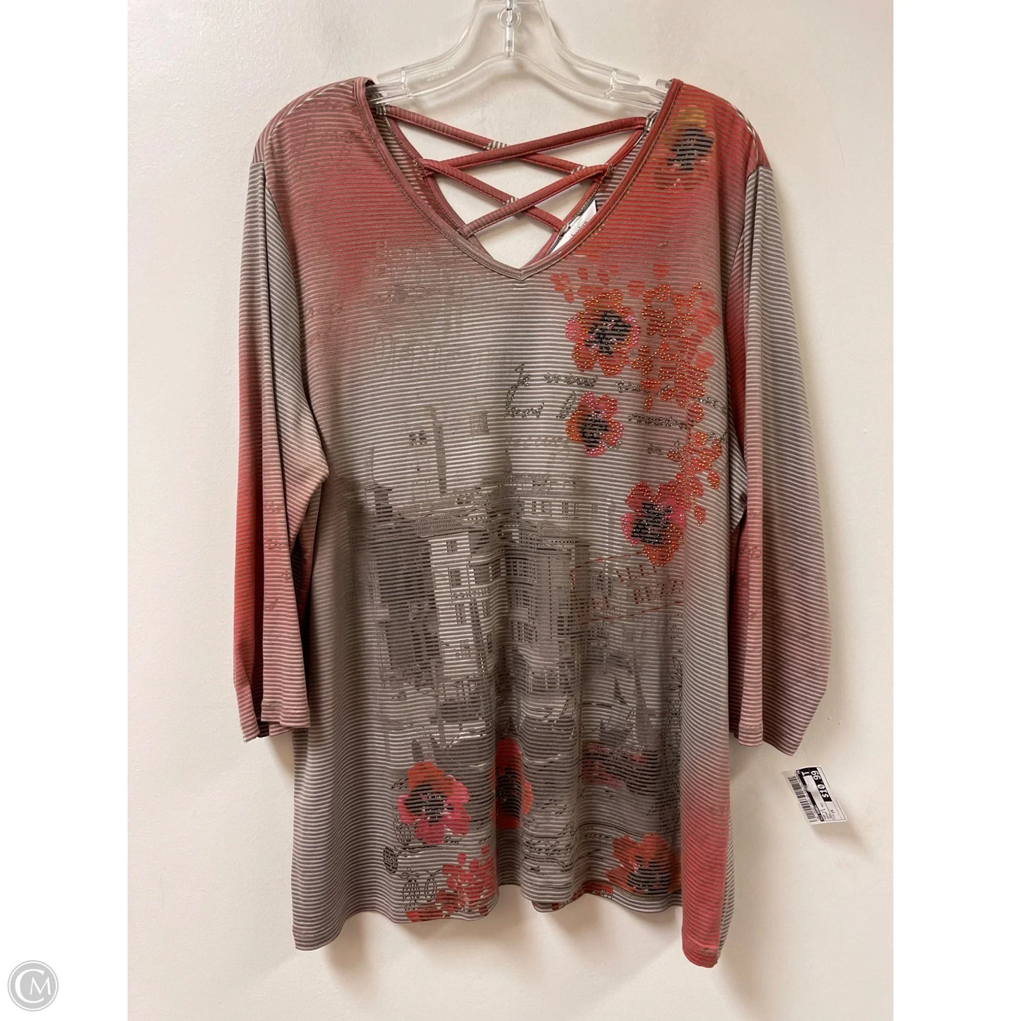 Top Long Sleeve By Cj Banks In Brown & Red, Size: 1x
