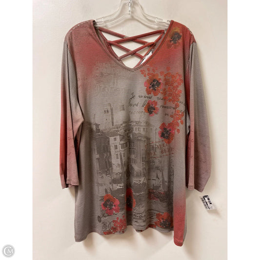 Top Long Sleeve By Cj Banks In Brown & Red, Size: 1x