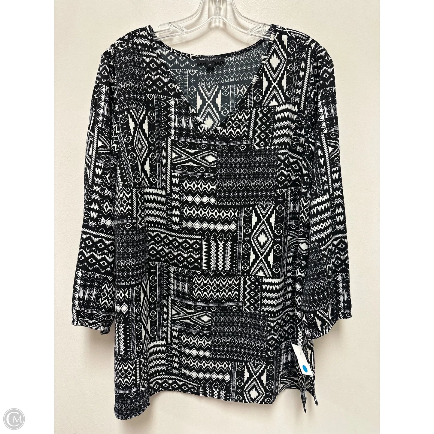 Top Long Sleeve By Mario Serrani In Black & White, Size: L