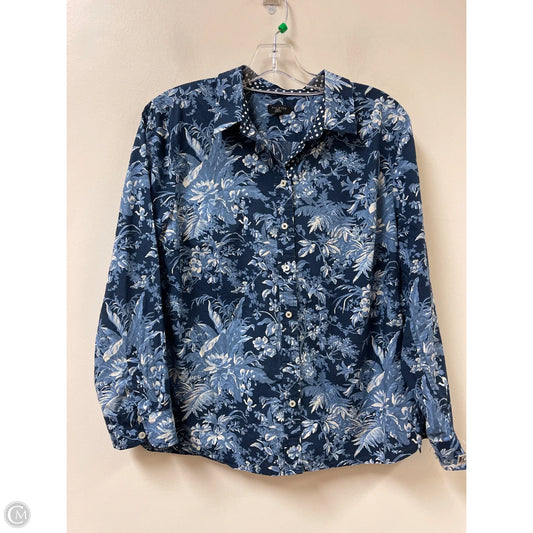 Blouse Long Sleeve By Talbots In Blue & White, Size: Lp