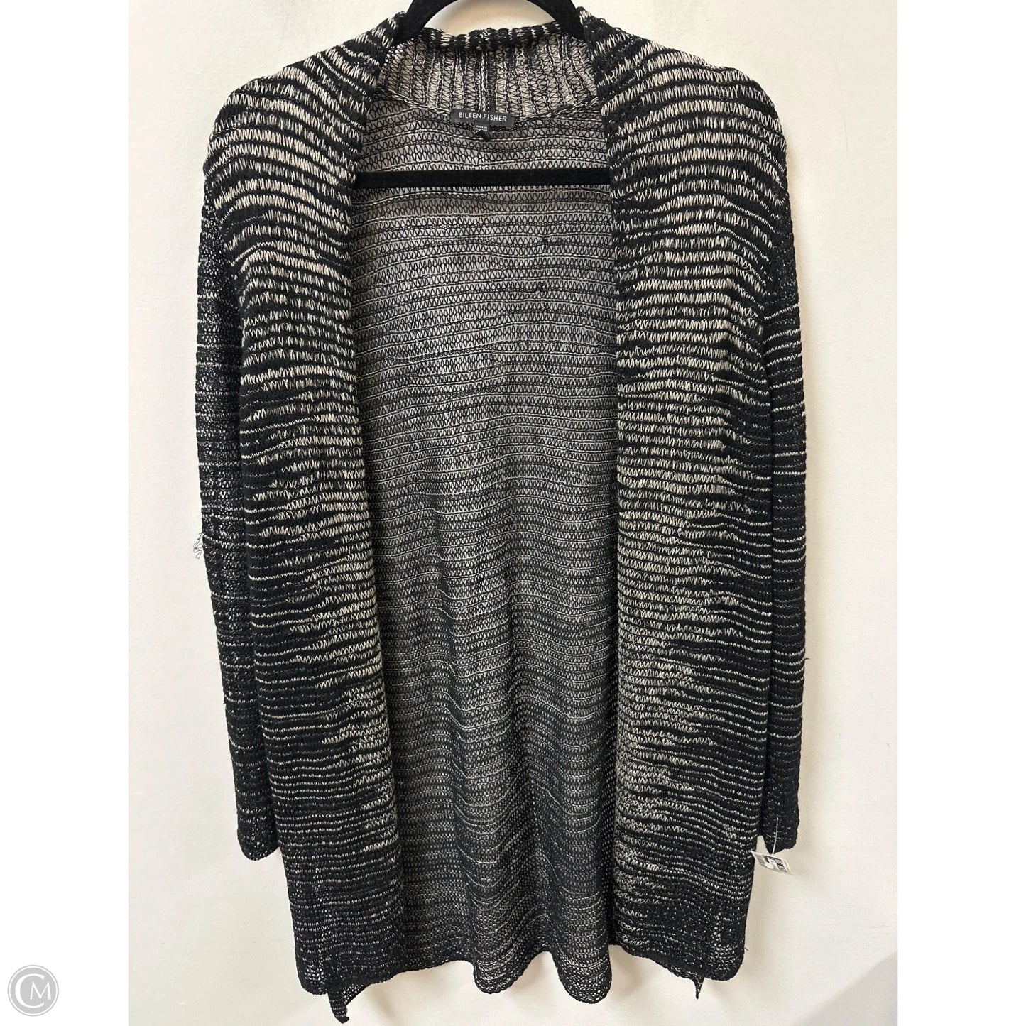 Sweater Cardigan By Eileen Fisher In Black & Cream, Size: Xl