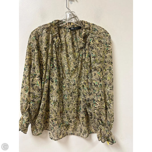 Top Long Sleeve By Zara In Brown & Green, Size: S