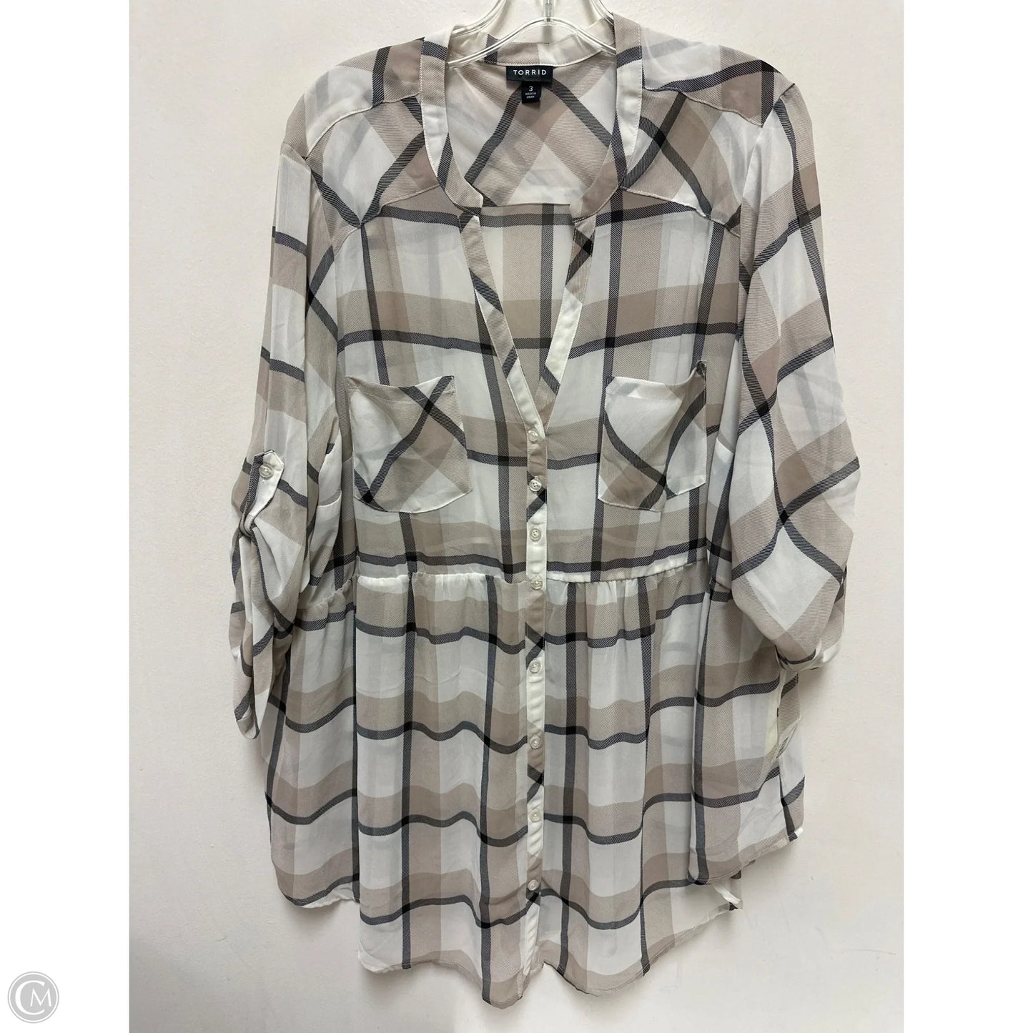 Blouse Long Sleeve By Torrid In Cream, Size: 3x