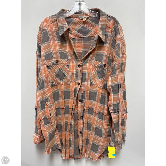 Blouse Long Sleeve By Oli & Hali In Grey & Orange, Size: M
