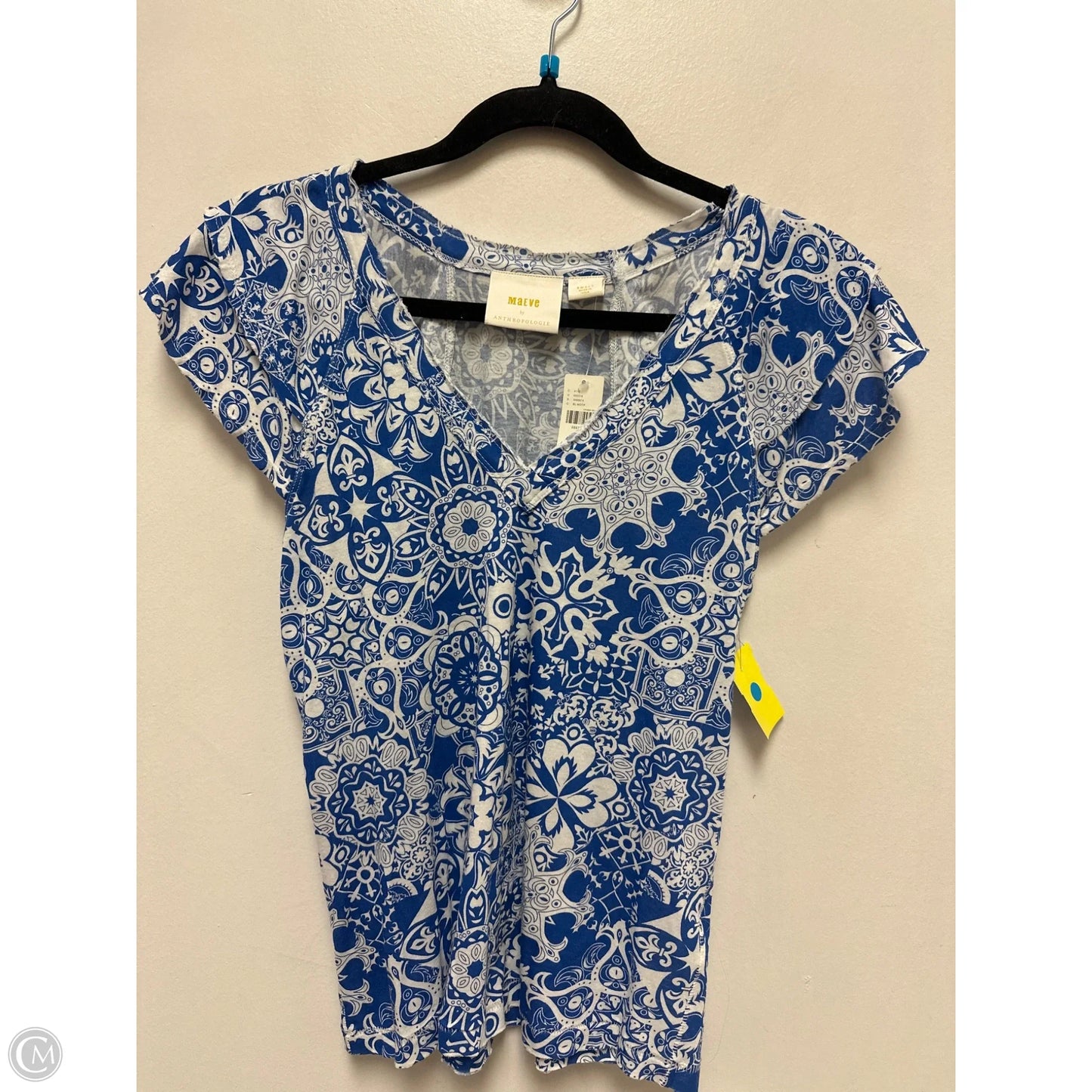 Top Short Sleeve By Maeve In Blue & White, Size: S