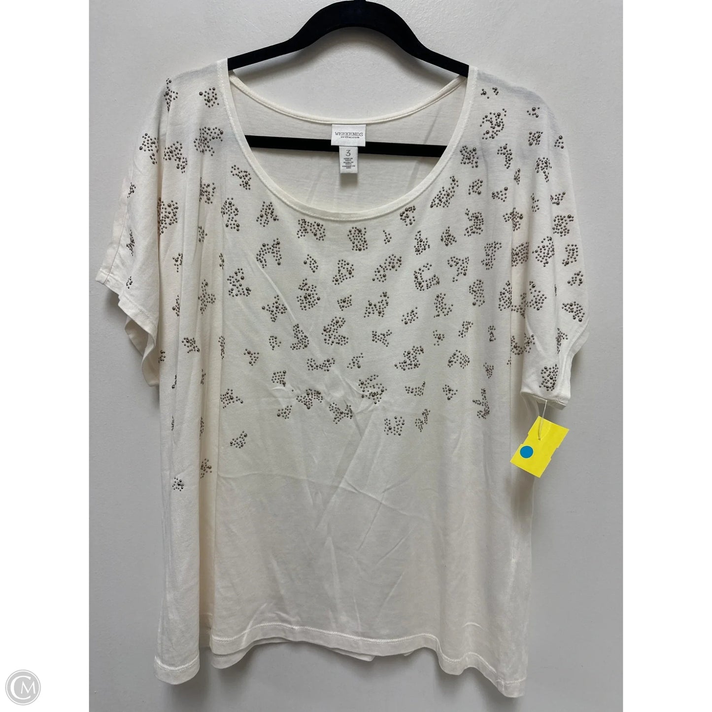 Top Short Sleeve By Chicos In Cream, Size: Xl