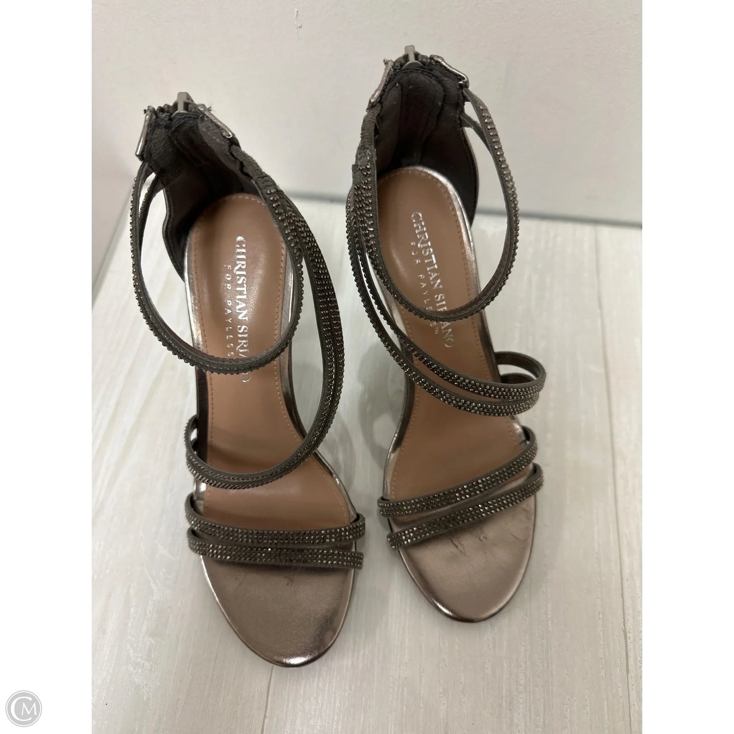 Sandals Heels Stiletto By Christian Siriano In Silver, Size: 6