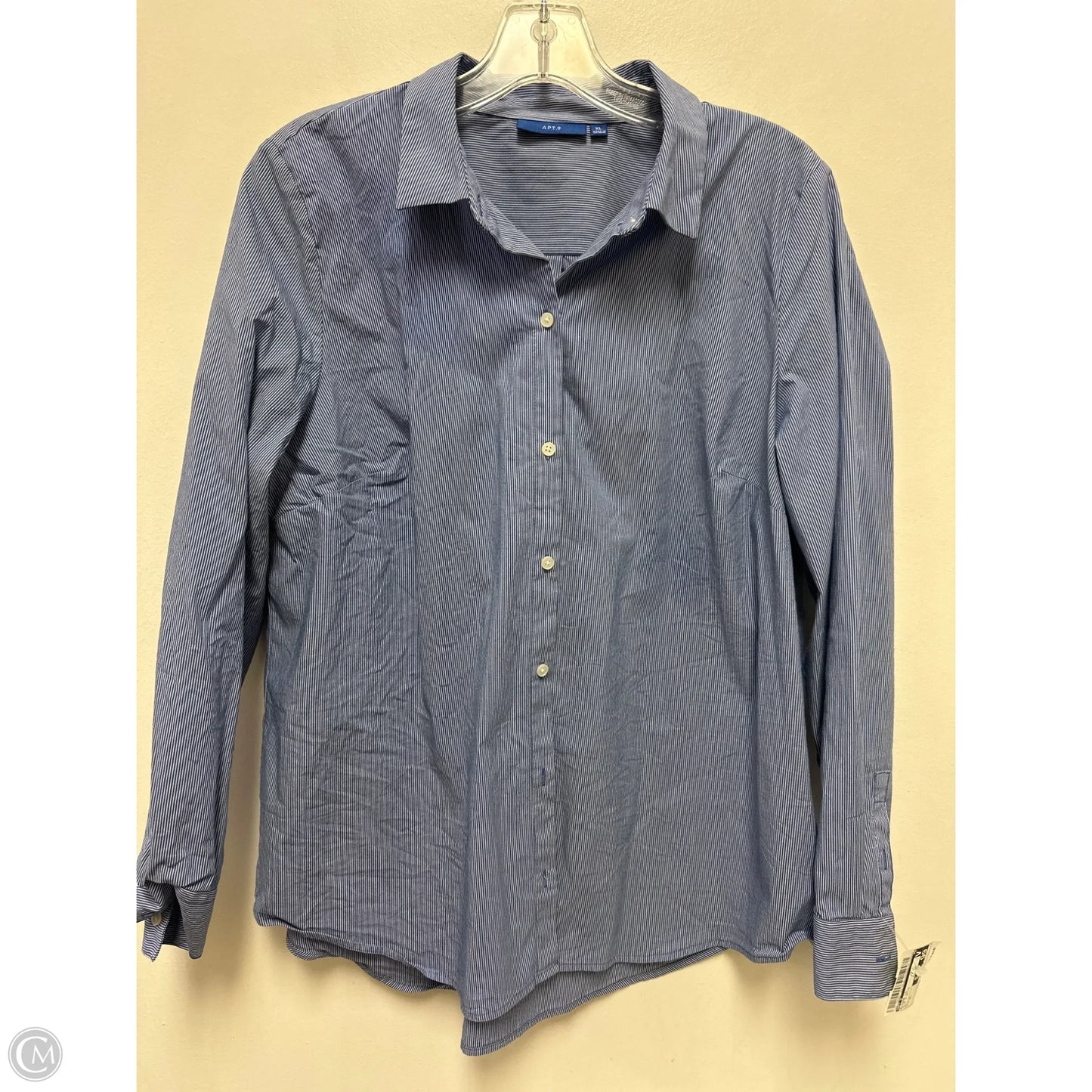 Blouse Long Sleeve By Apt 9 In Blue & White, Size: Xl