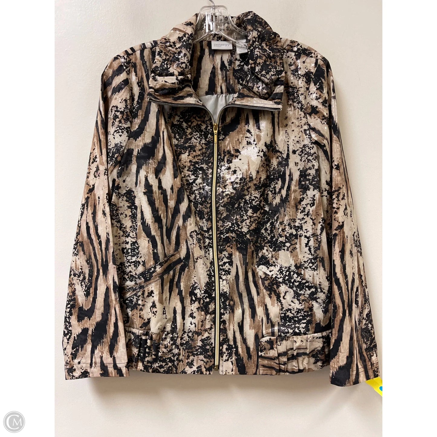 Jacket Windbreaker By Chicos In Black & Brown, Size: M