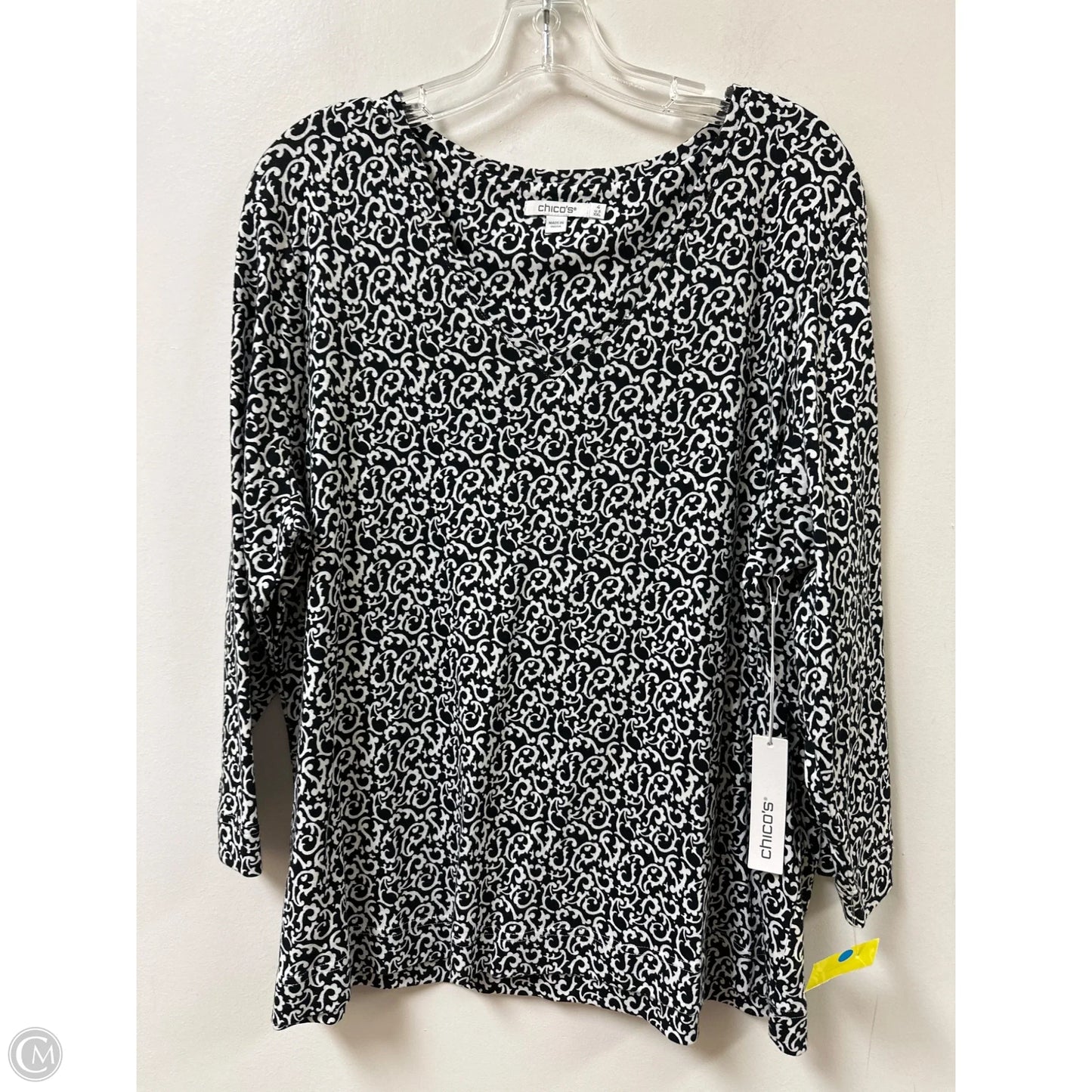 Top Long Sleeve By Chicos In Black & White, Size: 1x