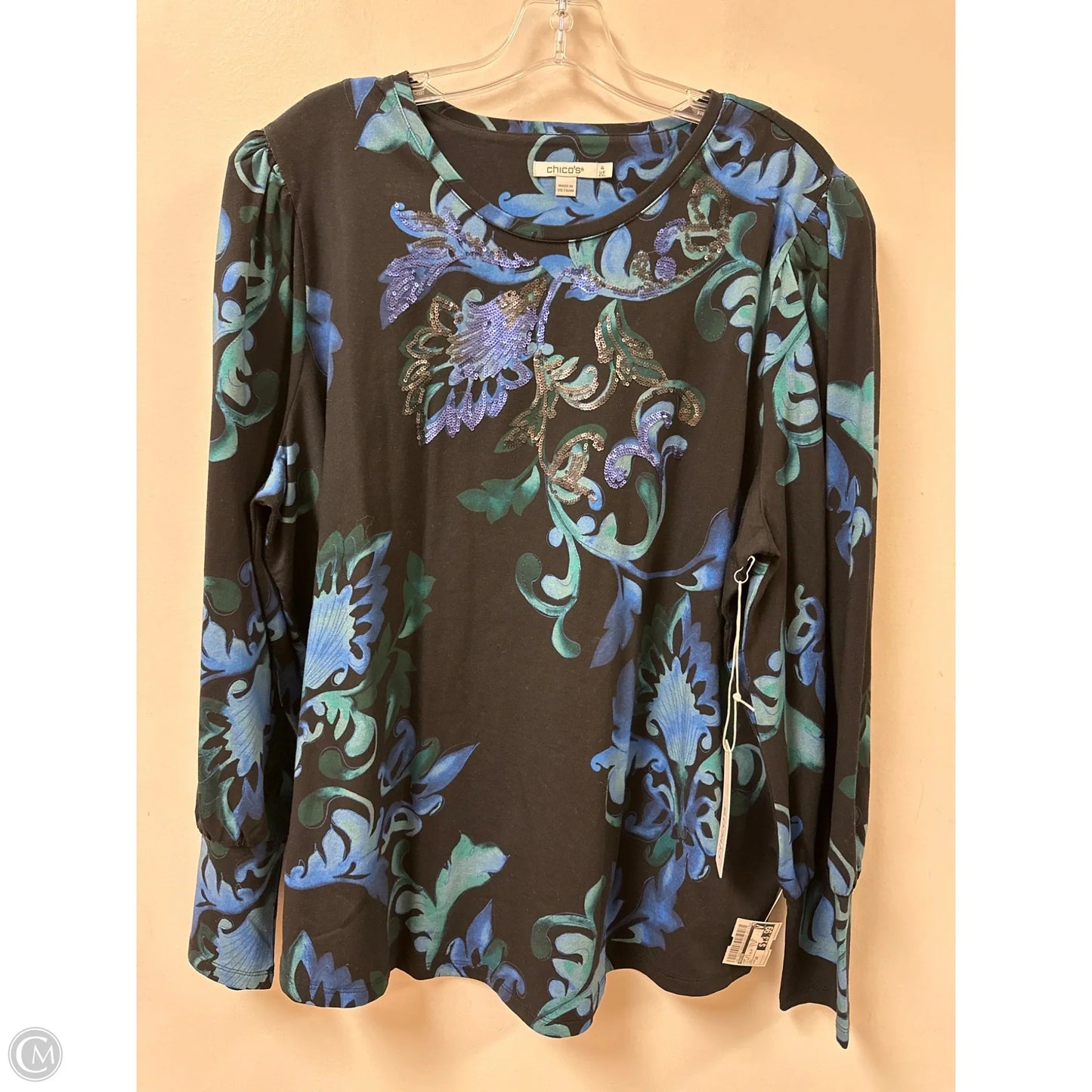 Top Long Sleeve By Chicos In Black & Blue, Size: 1x