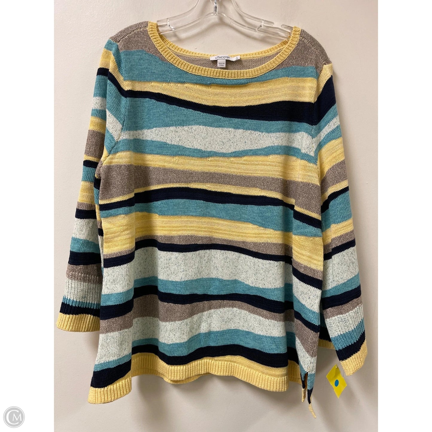 Sweater By Chicos In Blue & Yellow, Size: 1x