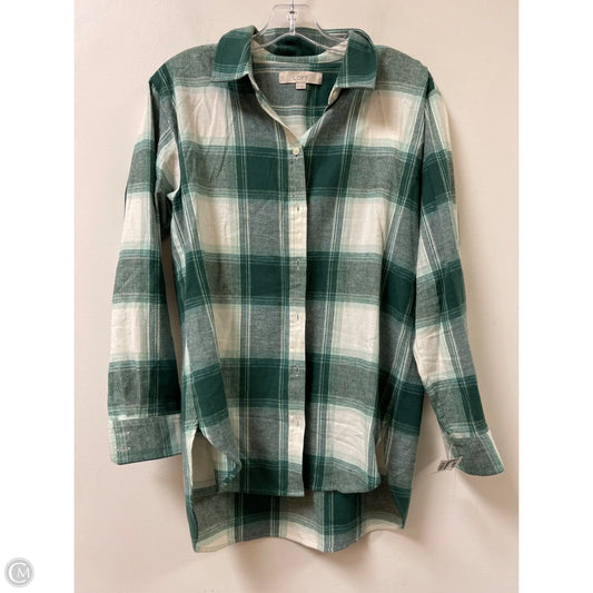 Blouse Long Sleeve By Loft In Green & White, Size: M