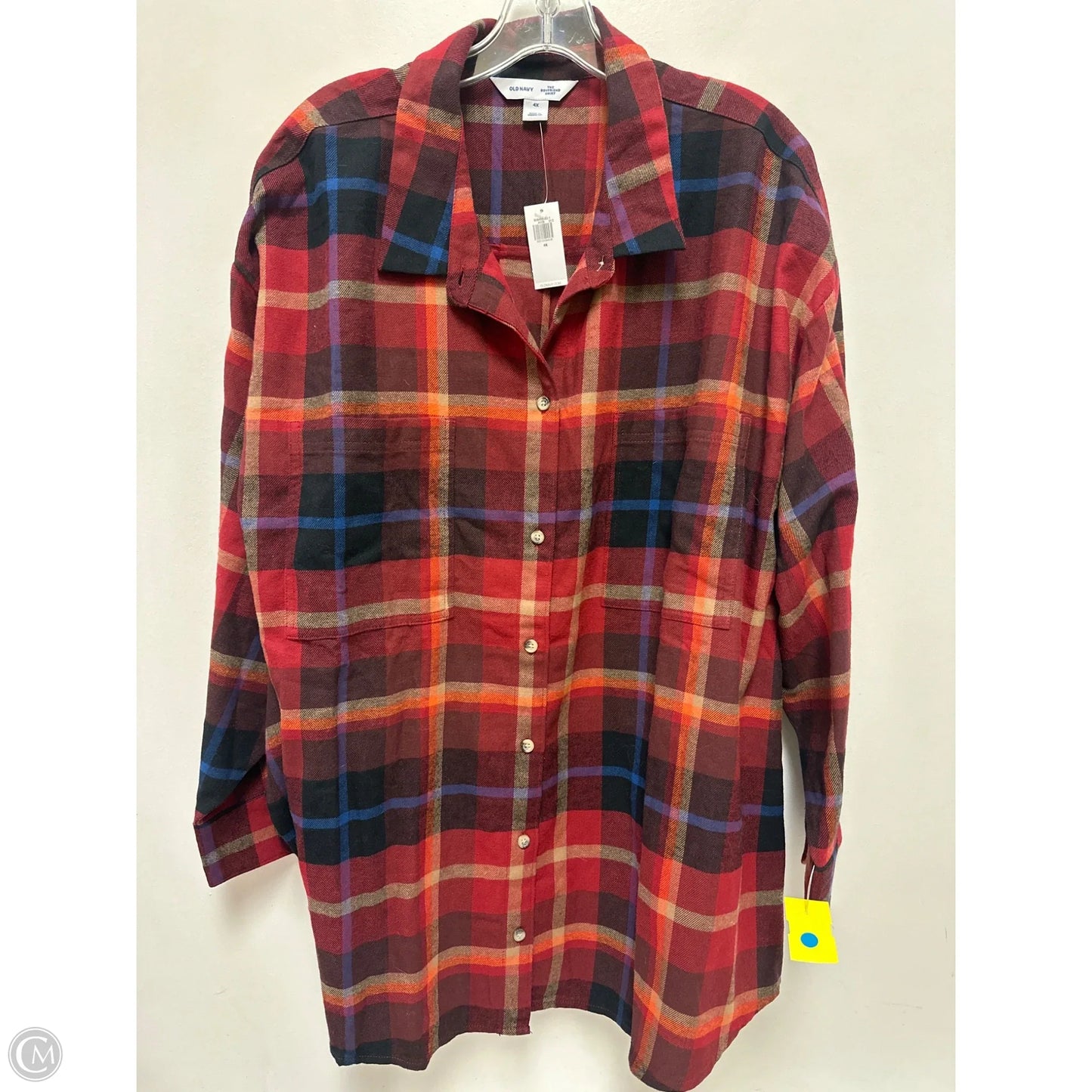 Blouse Long Sleeve By Old Navy In Plaid Pattern, Size: 4x