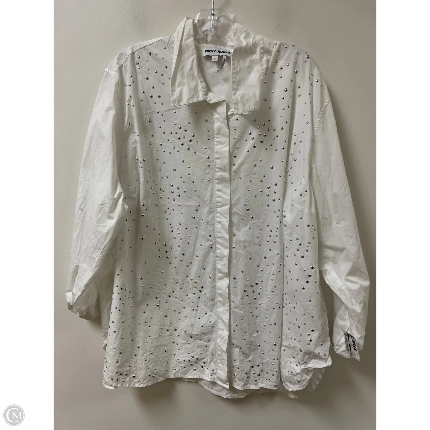 Blouse Long Sleeve By Dkny In White, Size: 3x