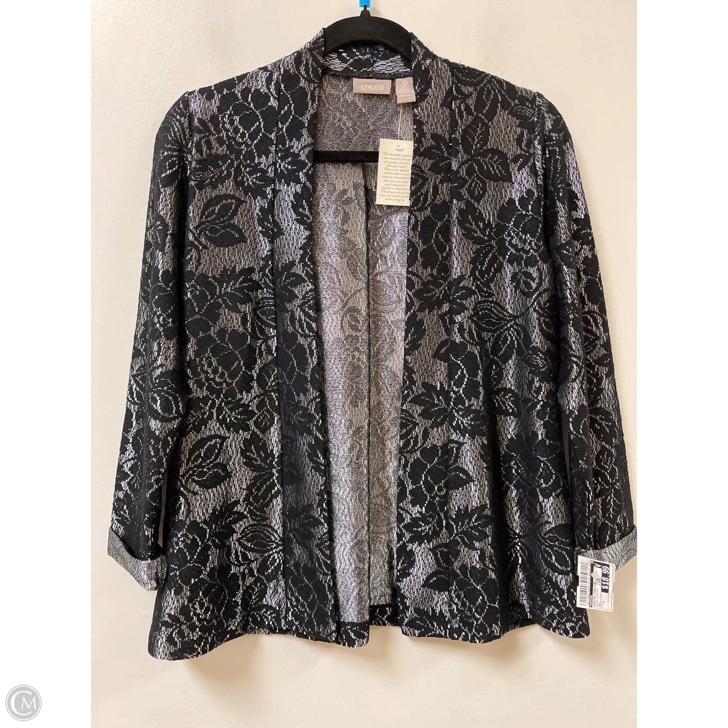 Sweater Cardigan By Chicos In Black & Silver, Size: S