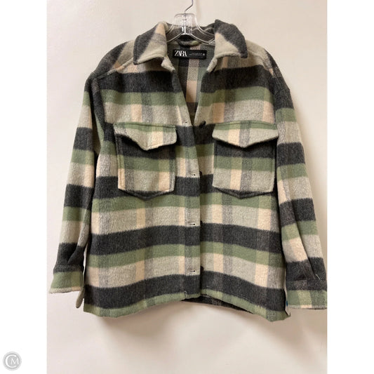Jacket Shirt By Zara In Green & White, Size: M