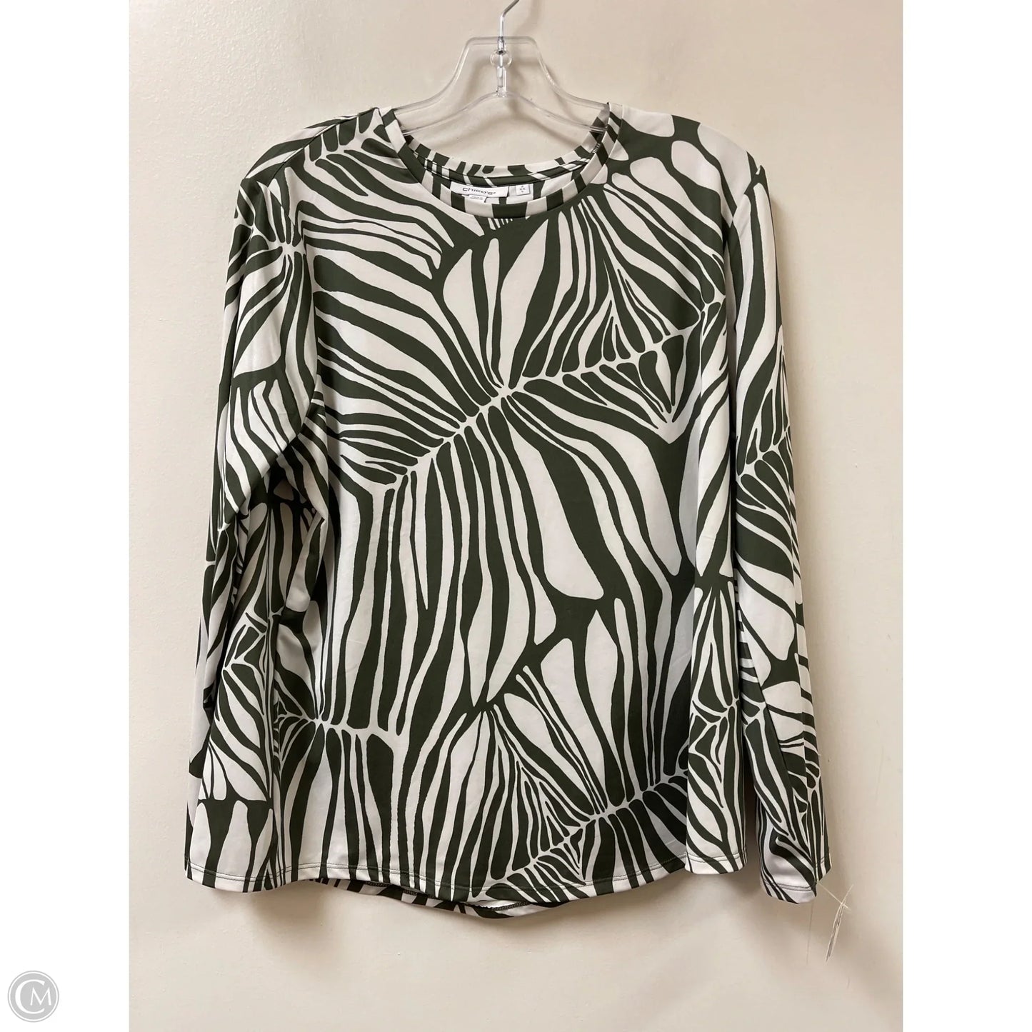 Top Long Sleeve By Chicos In Green & White, Size: L