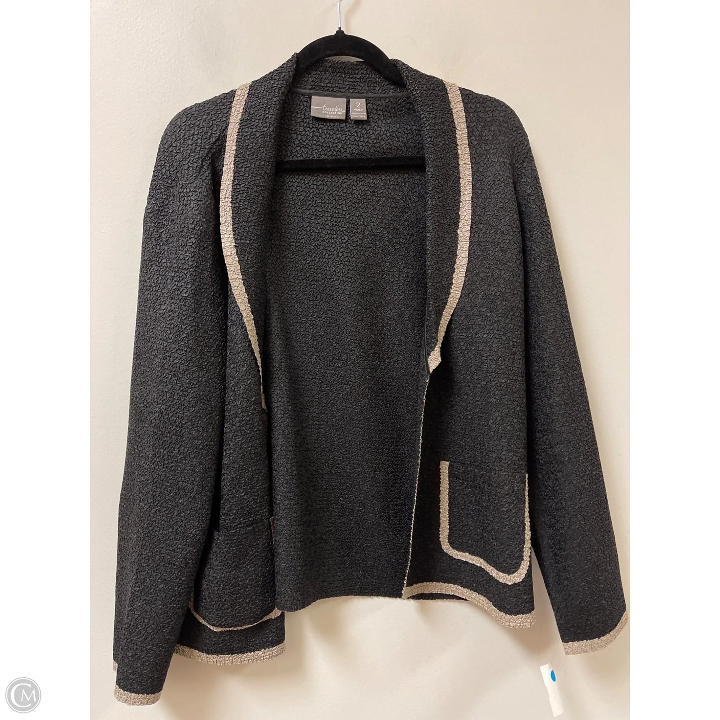 Sweater Cardigan By Chicos In Black & Cream, Size: L