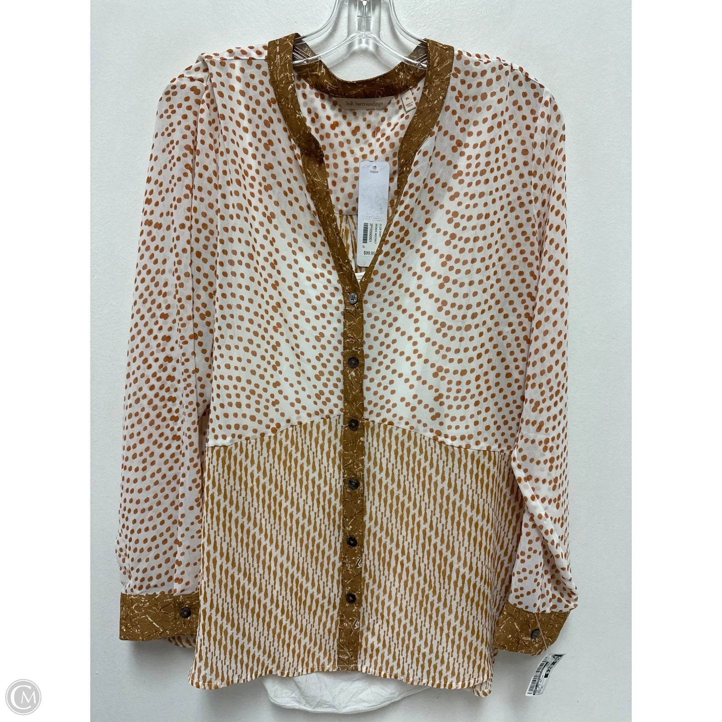 Top 2pc Long Sleeve By Soft Surroundings In White & Yellow, Size: Xl