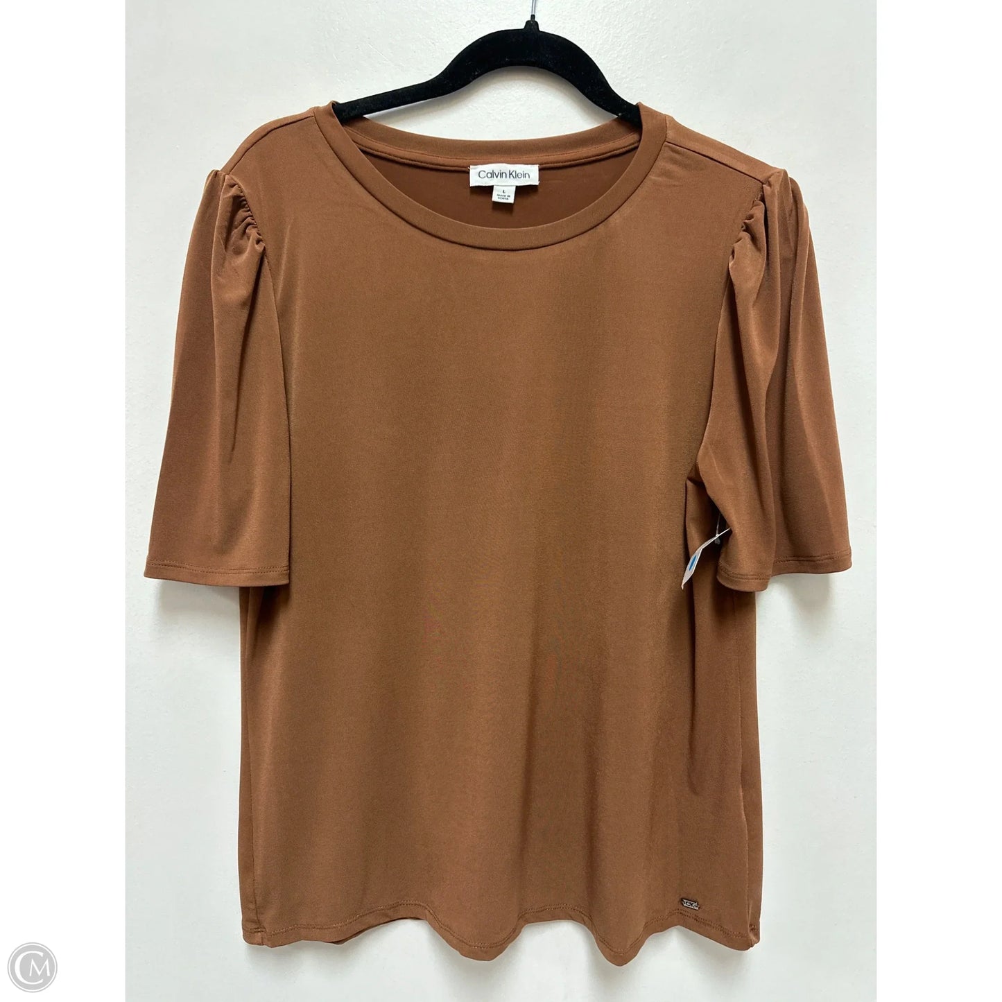 Top Short Sleeve By Calvin Klein In Brown, Size: L