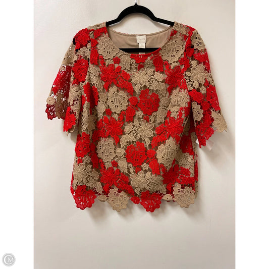 Top Short Sleeve By Chicos In Cream & Red, Size: S