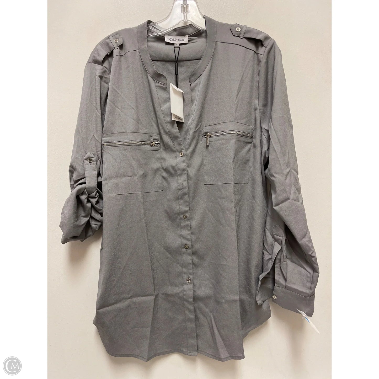 Blouse Long Sleeve By Calvin Klein In Grey, Size: Xl