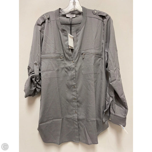 Blouse Long Sleeve By Calvin Klein In Grey, Size: Xl