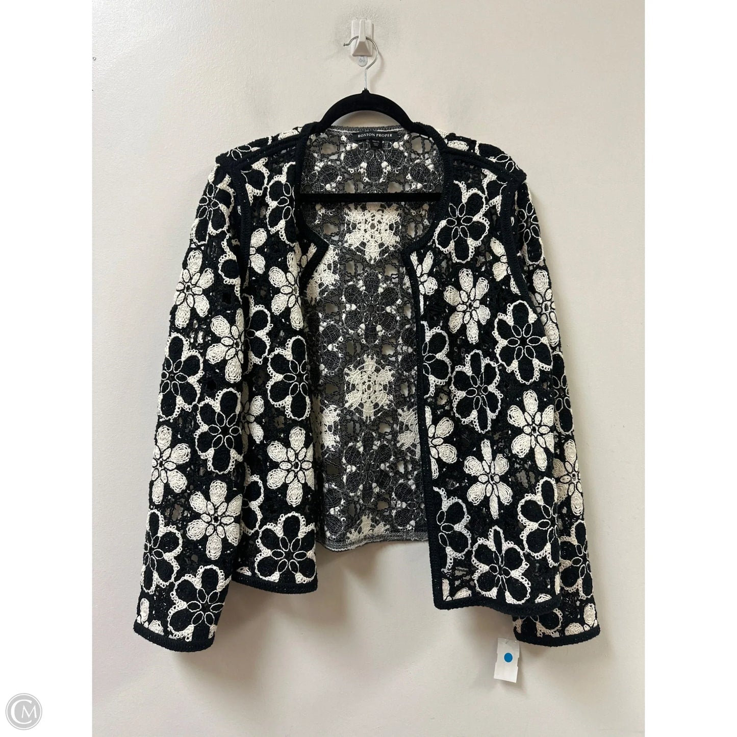 Sweater Cardigan By Boston Proper In Black & White, Size: Xl