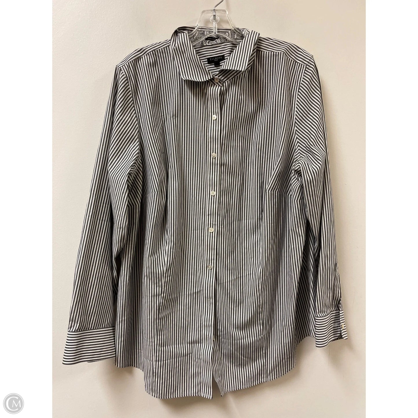 Blouse Long Sleeve By Talbots In Grey & White, Size: 1x