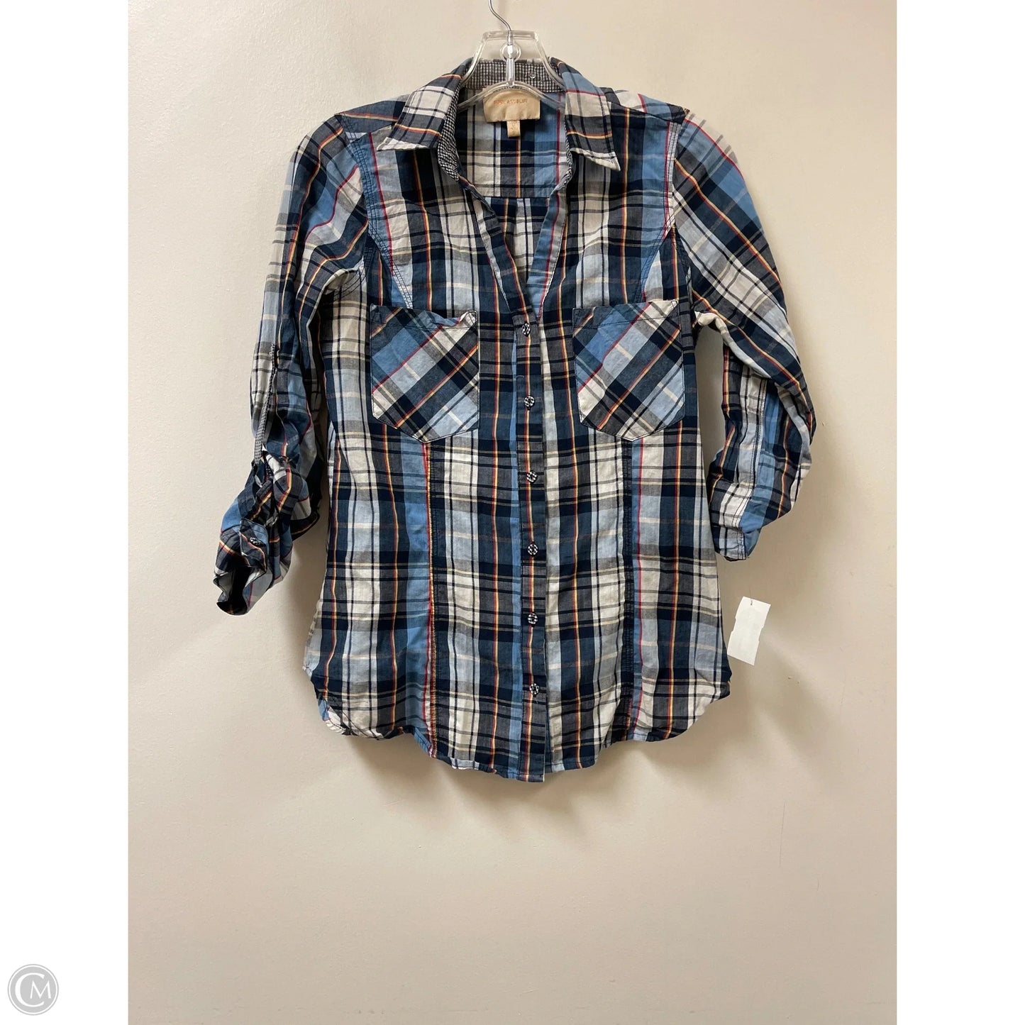 Blouse Long Sleeve By Skies Are Blue In Blue & White, Size: S