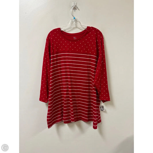 Top Long Sleeve By Kim Rogers In Red & White, Size: 3x