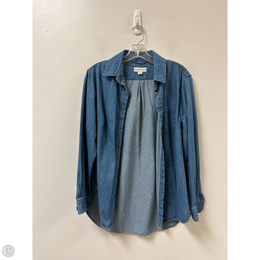 Blouse Long Sleeve By Ava & Viv In Blue Denim, Size: Xl